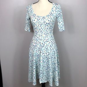 LuLaRoe Nicole Blue Bird Dress Size XS